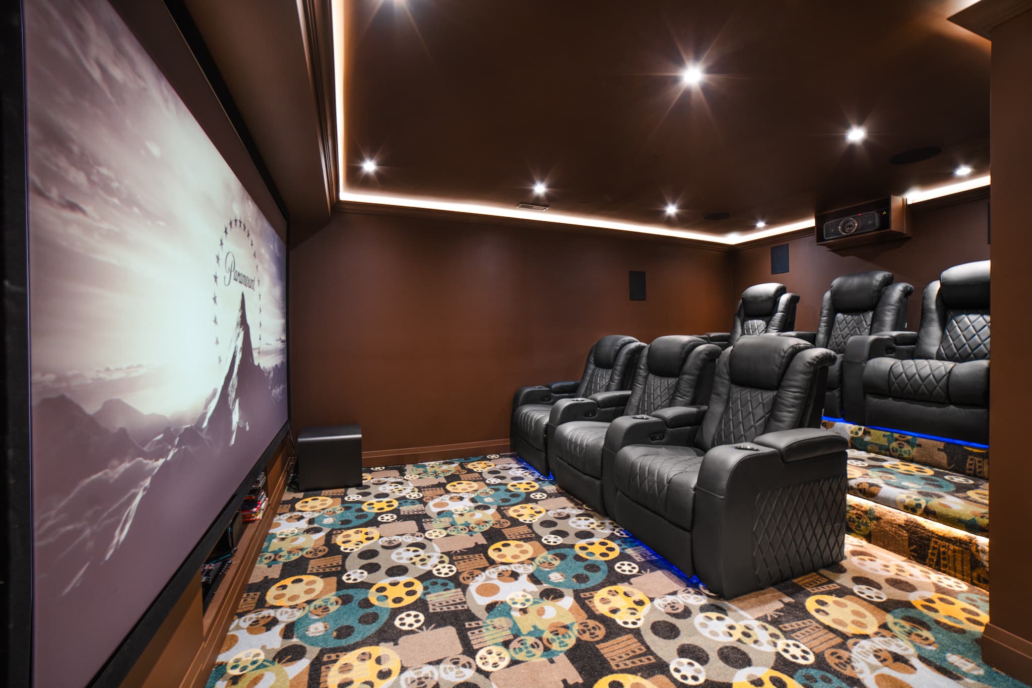 Marcus’s House home theatre with reclining leather seating